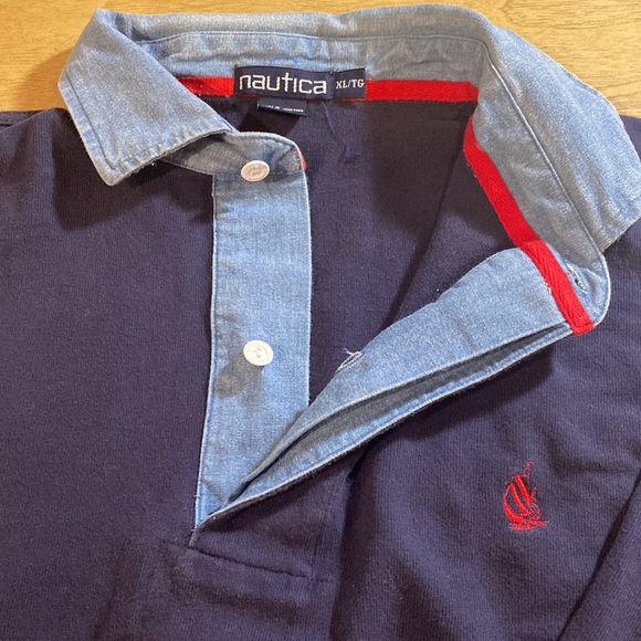Vintage 90’s Nautica Long Sleeve Denim Collar Pullover Polo Shirt - Picture 5 of 7